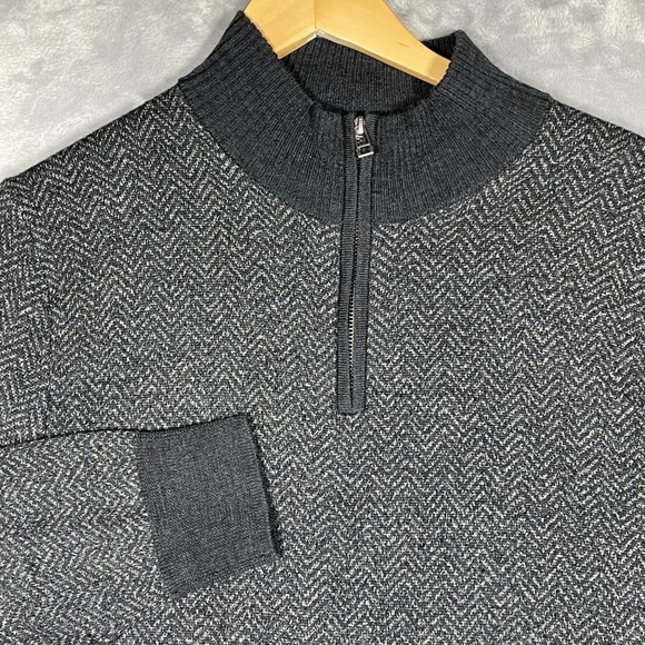 Bonobos Other - BONOBOS Men's Herringbone Quarter Zip Sweater 100% Merino Wool Gray Size M